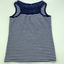 Load image into Gallery viewer, Girls Target, navy stripe singlet / tank top, lace detail, EUC, size 5,  