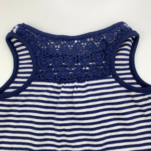 Girls Target, navy stripe singlet / tank top, lace detail, EUC, size 5,  