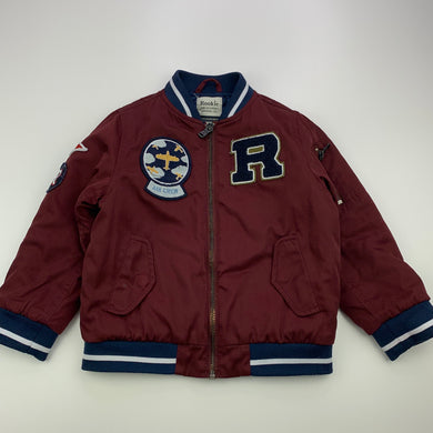Boys Rookie, maroon zip up bomber jacket / coat, FUC, size 3,  
