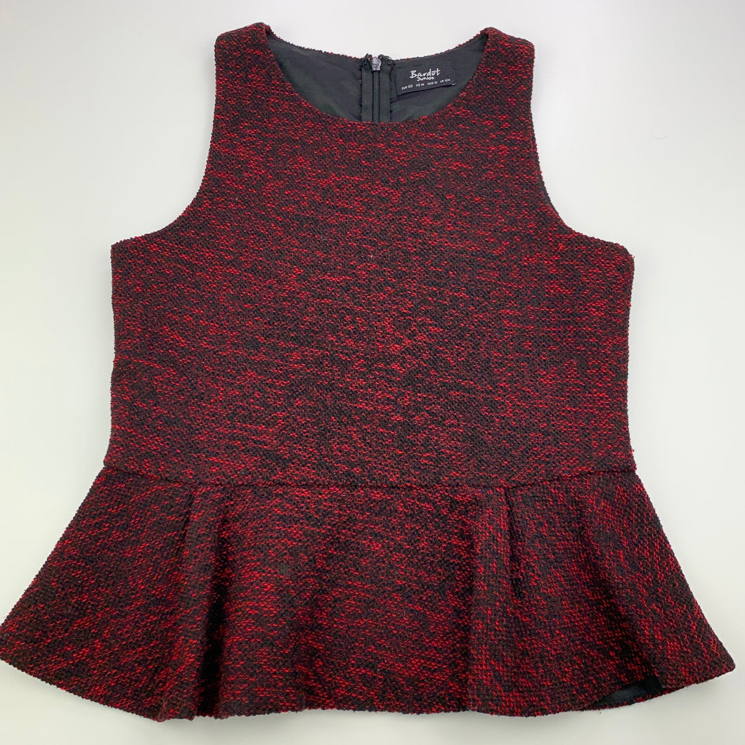 Girls Bardot Junior, lined red & black peplum top, GUC, size 12,  