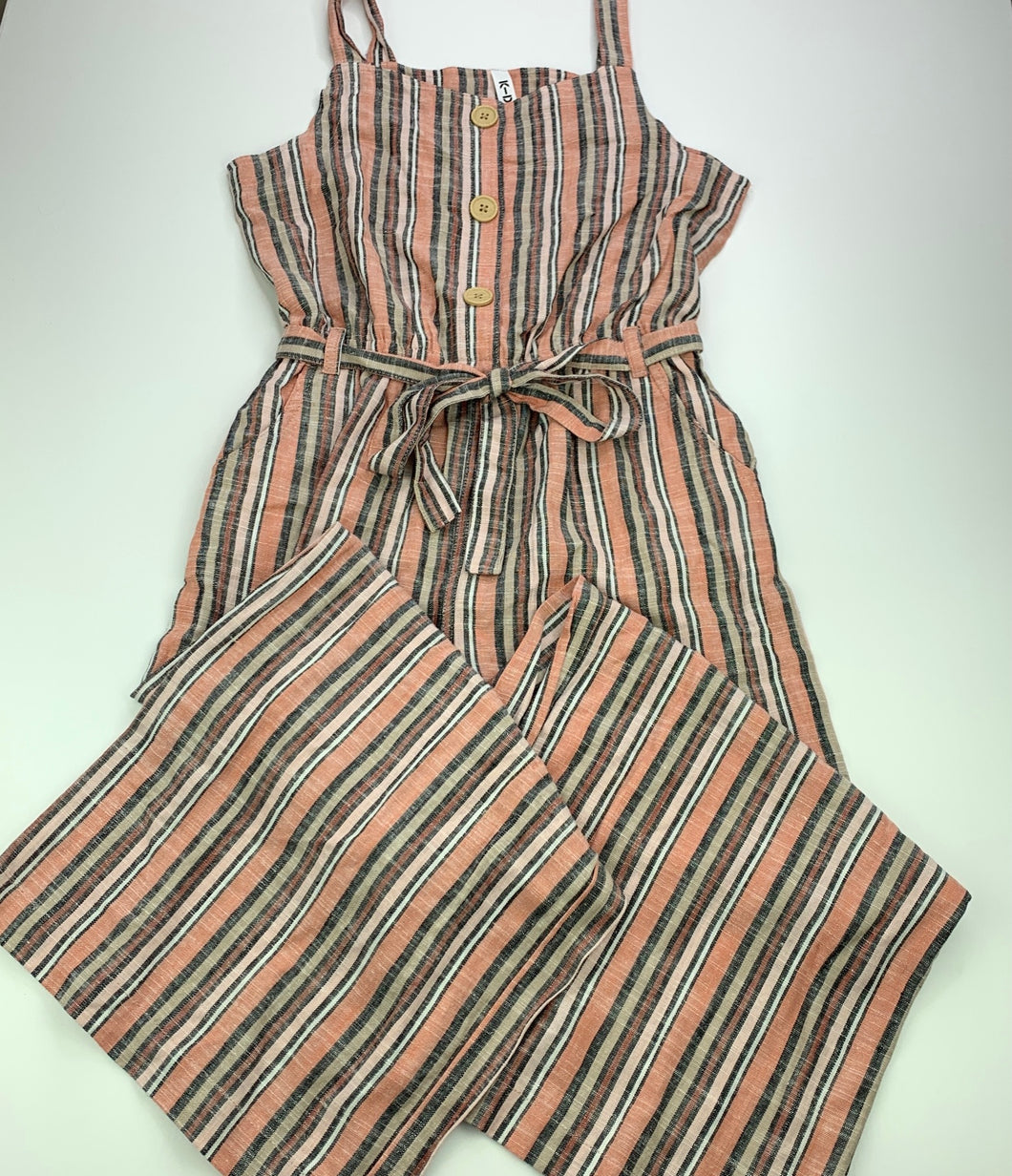 Girls KID, striped viscose / linen wide leg jumpsuit, Inside leg: 49cm, EUC, size 10,  