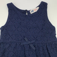 Load image into Gallery viewer, Girls H&amp;M, lined navy floral lace party dress, EUC, size 2, L: 45cm