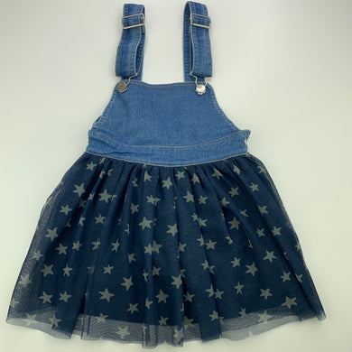 Girls Anko, stretch denim & tulle overalls dress / pinafore, EUC, size 4, L: 56cm