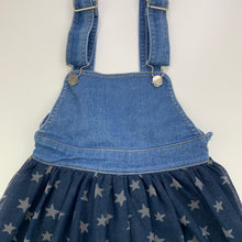 Load image into Gallery viewer, Girls Anko, stretch denim &amp; tulle overalls dress / pinafore, EUC, size 4, L: 56cm