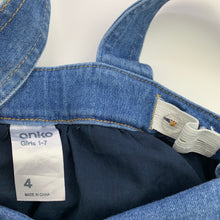 Load image into Gallery viewer, Girls Anko, stretch denim &amp; tulle overalls dress / pinafore, EUC, size 4, L: 56cm