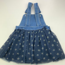 Load image into Gallery viewer, Girls Anko, stretch denim &amp; tulle overalls dress / pinafore, EUC, size 4, L: 56cm