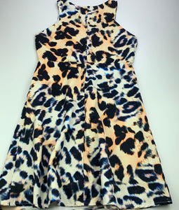 Girls Mango, animal print soft feel party dress, small catches, FUC, size 14, L: 84cm