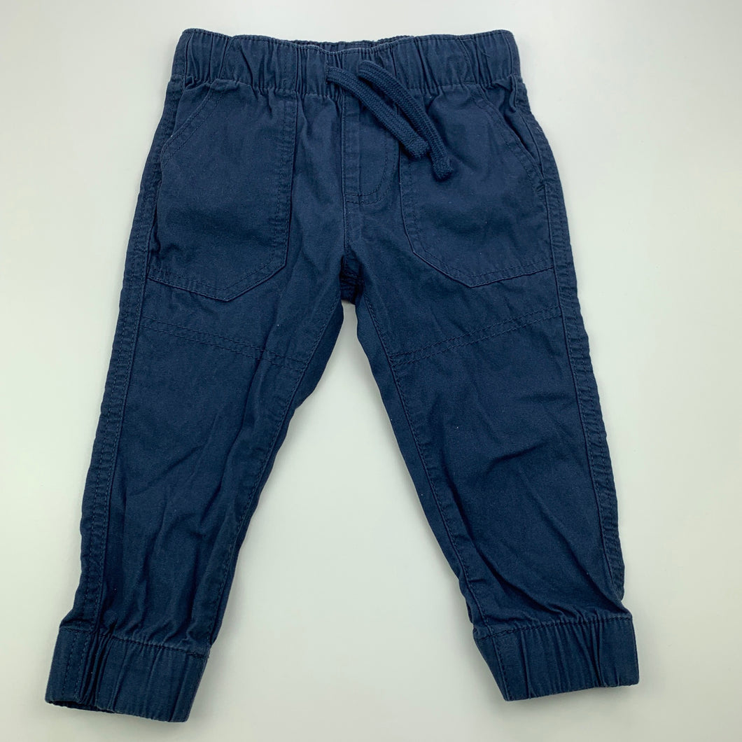 Boys Anko, navy lightweight cotton pants, elasticated, Inside leg: 26.5cm, EUC, size 1,  