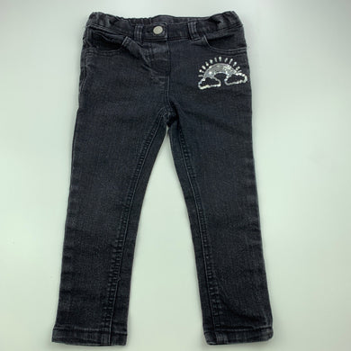 Girls H&T, black stretch denim jeans, adjustable, Inside leg: 33cm, GUC, size 2,  