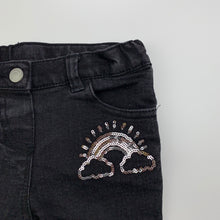 Load image into Gallery viewer, Girls H&amp;T, black stretch denim jeans, adjustable, Inside leg: 33cm, GUC, size 2,  