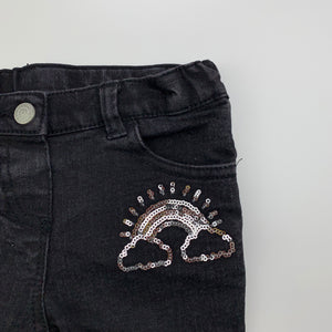 Girls H&T, black stretch denim jeans, adjustable, Inside leg: 33cm, GUC, size 2,  