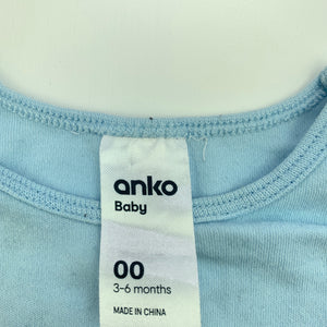 unisex Anko, blue cotton bodysuit / romper, giraffes, FUC, size 00,  