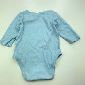 unisex Anko, blue cotton bodysuit / romper, giraffes, FUC, size 00,  