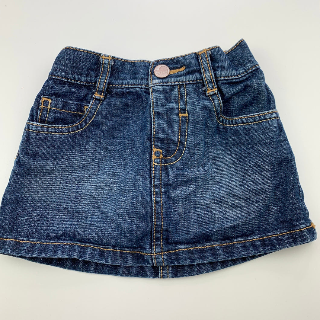 Girls Old Navy, blue denim skirt, elasticated, L: 20cm, GUC, size 1,  
