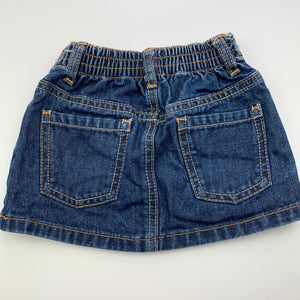 Girls Old Navy, blue denim skirt, elasticated, L: 20cm, GUC, size 1,  