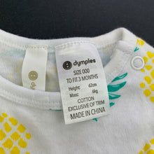 Load image into Gallery viewer, unisex Dymples, soft cotton romper, pineapples, EUC, size 000,  