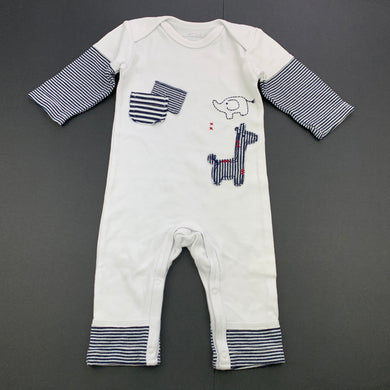 unisex Emotion & Kids, navy & white cotton romper, giraffe, GUC, size 000,  