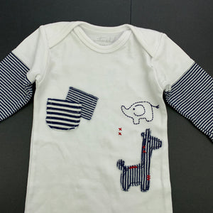 unisex Emotion & Kids, navy & white cotton romper, giraffe, GUC, size 000,  
