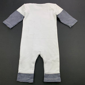 unisex Emotion & Kids, navy & white cotton romper, giraffe, GUC, size 000,  