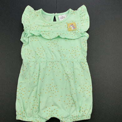 Girls Baby Berry, mint cotton romper, unicorn, EUC, size 000,  