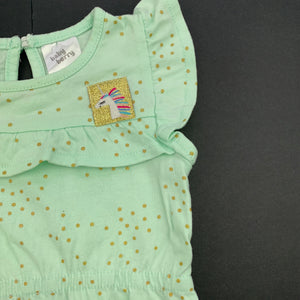 Girls Baby Berry, mint cotton romper, unicorn, EUC, size 000,  
