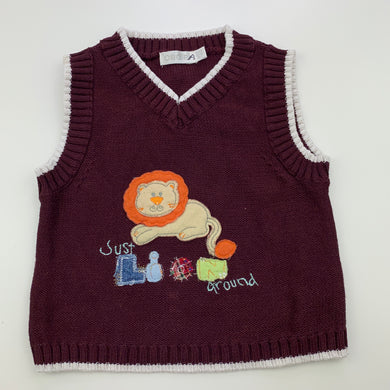 Boys Obaibi, burgundy knitted cotton vest / sweater, GUC, size 00,  