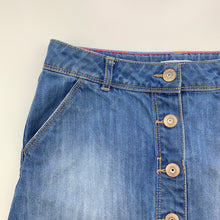 Load image into Gallery viewer, Girls Okaidi, blue denim skirt, adjustable, L: 33.5cm, GUC, size 10,  
