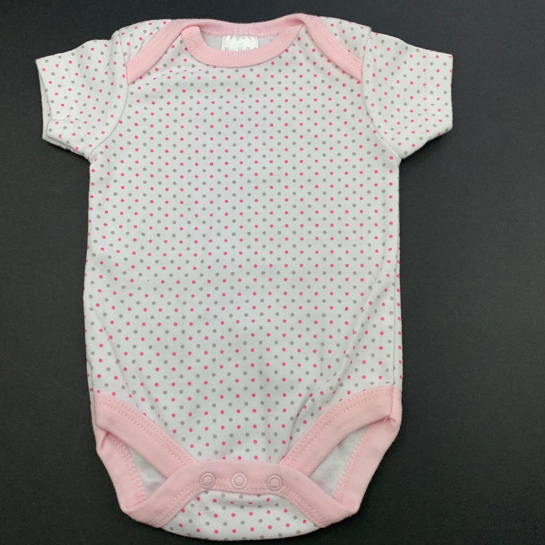 Girls Mini Muffin, pink & grey spot bodysuit / romper, EUC, size 000,  