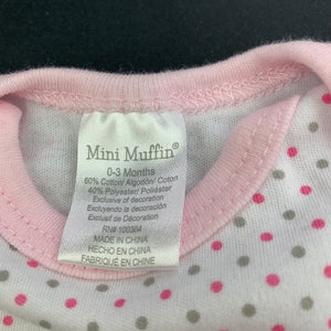 Girls Mini Muffin, pink & grey spot bodysuit / romper, EUC, size 000,  