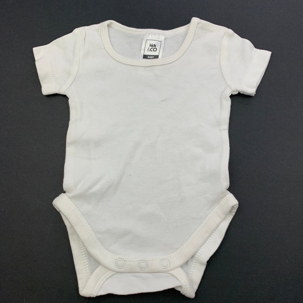 unisex Kids & Co, white cotton bodysuit / romper, GUC, size 000,  