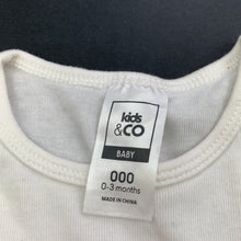 Load image into Gallery viewer, unisex Kids &amp; Co, white cotton bodysuit / romper, GUC, size 000,  