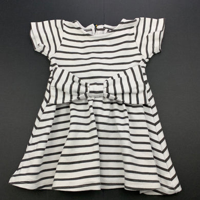 Girls Mango, white & grey stripe party dress, GUC, size 0, L: 38cm