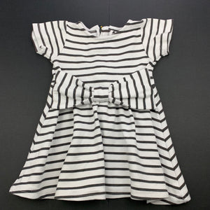 Girls Mango, white & grey stripe party dress, GUC, size 0, L: 38cm