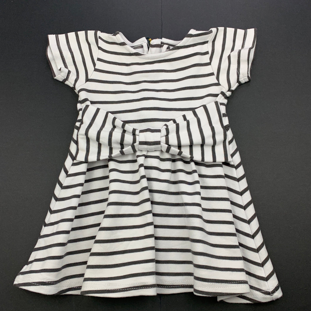 Girls Mango, white & grey stripe party dress, GUC, size 0, L: 38cm