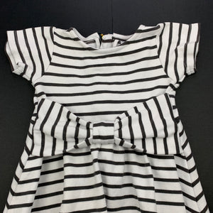 Girls Mango, white & grey stripe party dress, GUC, size 0, L: 38cm