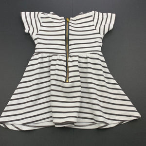 Girls Mango, white & grey stripe party dress, GUC, size 0, L: 38cm