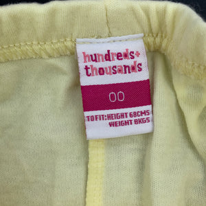 Girls H&T, yellow cotton pants / bottoms, elasticated, EUC, size 00,  