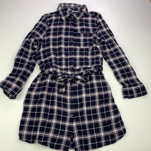 Load image into Gallery viewer, Girls Tilii, lightweight navy check shirt dress, GUC, size 8, L: 62cm