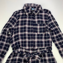 Load image into Gallery viewer, Girls Tilii, lightweight navy check shirt dress, GUC, size 8, L: 62cm