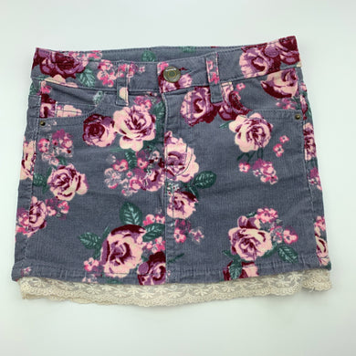 Girls H&M, floral stretch corduroy skirt, adjustable, L: 23cm, EUC, size 2,  