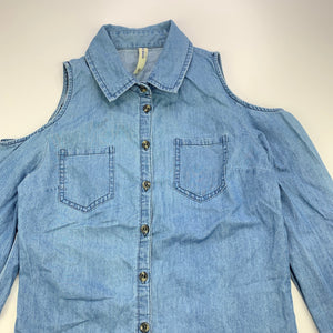 Girls Just Jeans, chambray cotton open shoulder long sleeve shirt, GUC, size 12,  