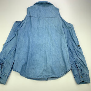 Girls Just Jeans, chambray cotton open shoulder long sleeve shirt, GUC, size 12,  