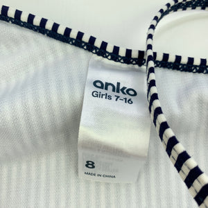 Girls Anko, navy stripe swim one-piece, EUC, size 8,  
