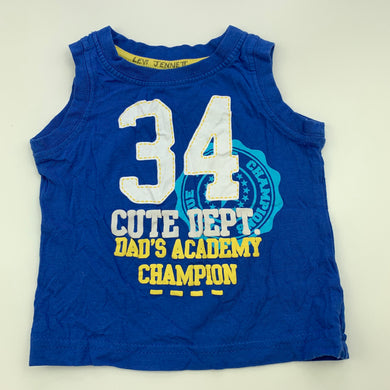 Boys Tiny Little Wonders, blue cotton singlet / tank top, GUC, size 00,  