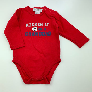 Boys Lullaby, red cotton bodysuit / romper, granddad, FUC, size 00,  