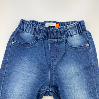 unisex Higgledee, stretch knit denim pants, elasticated, GUC, size 00,  