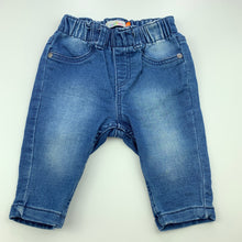 Load image into Gallery viewer, unisex Higgledee, stretch knit denim pants, elasticated, GUC, size 00,  