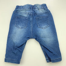 Load image into Gallery viewer, unisex Higgledee, stretch knit denim pants, elasticated, GUC, size 00,  