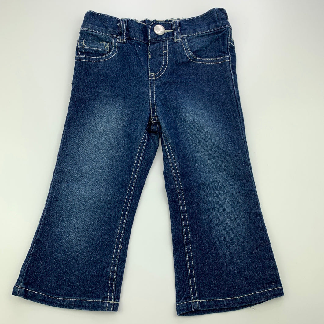 Girls H&T, blue stretch denim jeans, adjustable, Inside leg: 27.5cm, GUC, size 1,  