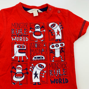 Boys Pumpkin Patch, red cotton t-shirt / top, monsters, EUC, size 000,  